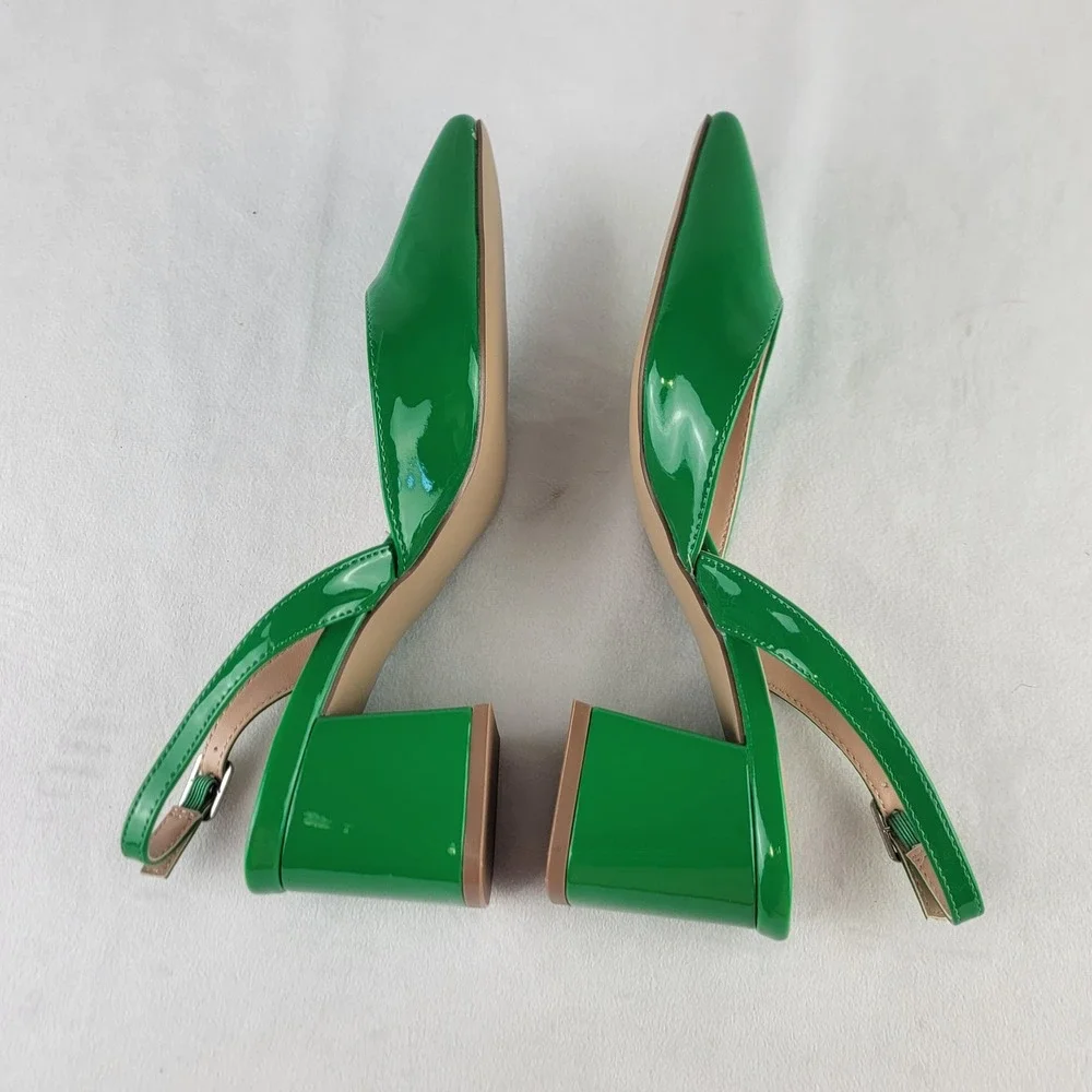 Madden Girl Novvaa Green Patent Slingback Block Heel Square Toe Pumps 7M